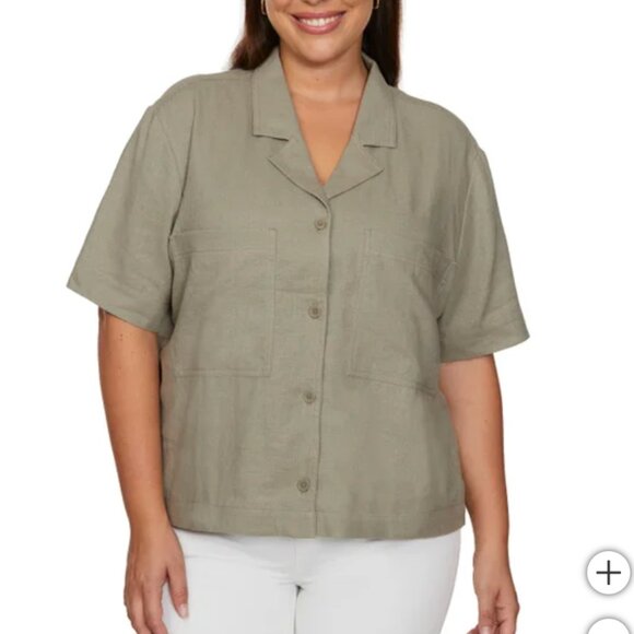 Buffalo Ladies' Linen Blend Button Front Shirt - WHITE - Picture 4 of 7